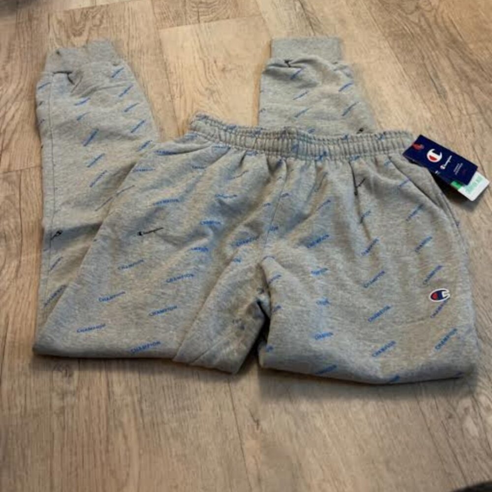 Champion Grey Cotton Reverse Weave Jogger Pants with Logo All-Over, S (Unisex)
